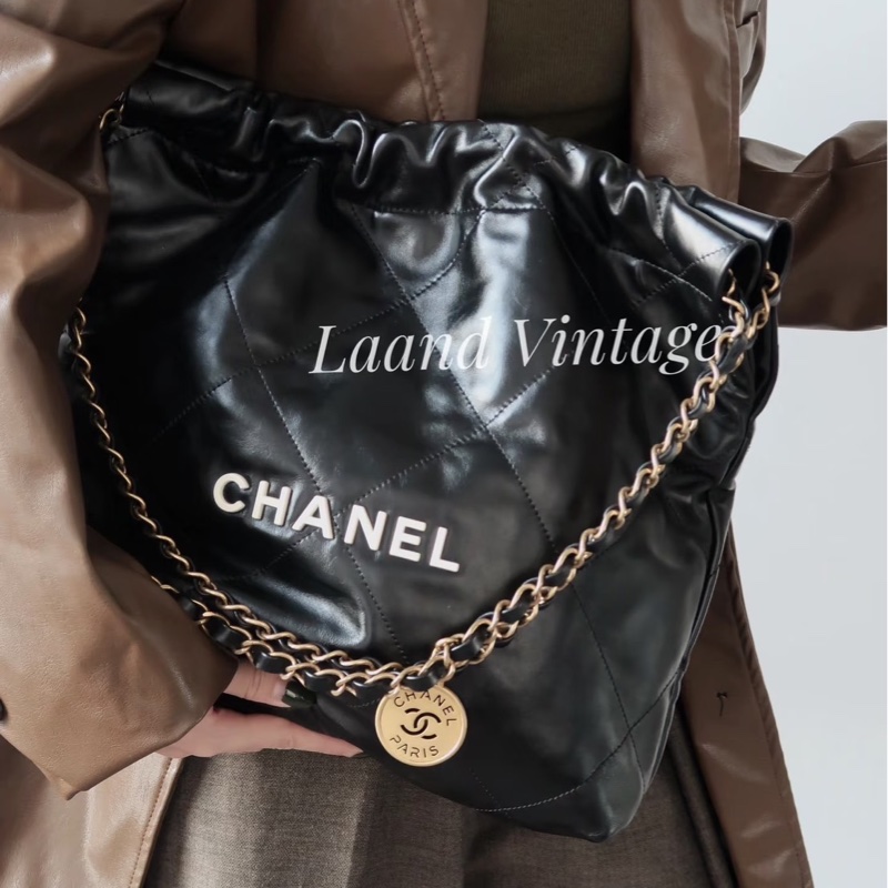 香奈兒 CHANEL 22bag 限量版黑金 白字-37