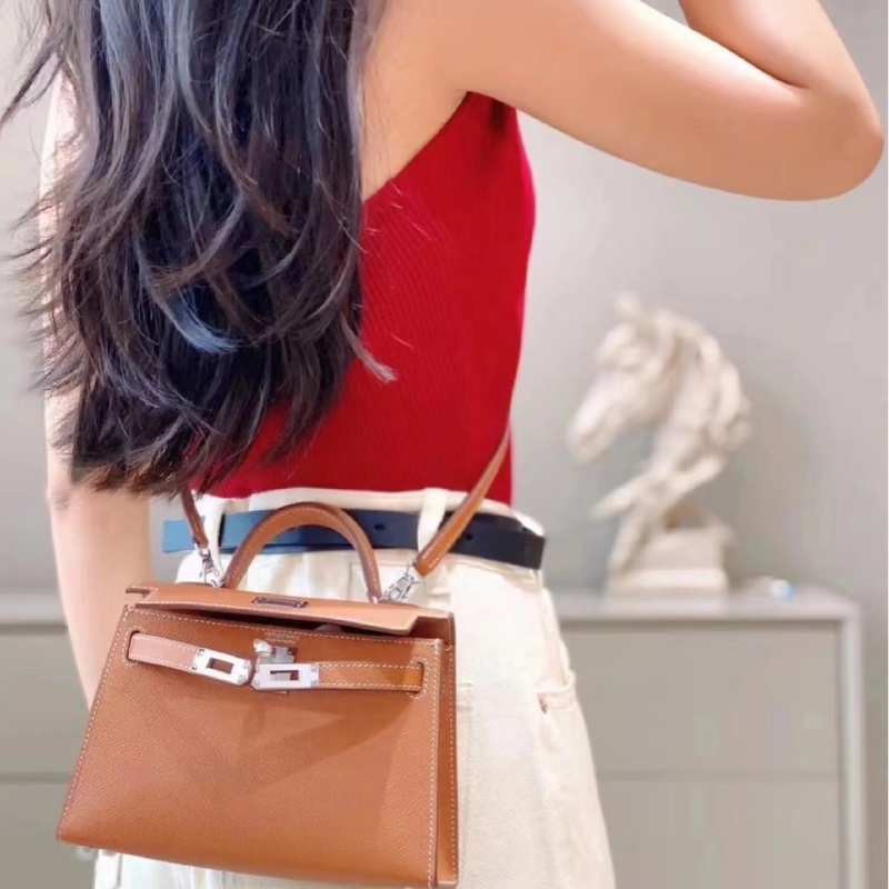 愛馬仕 Hermes mini Kelly二代 金棕銀W刻-2