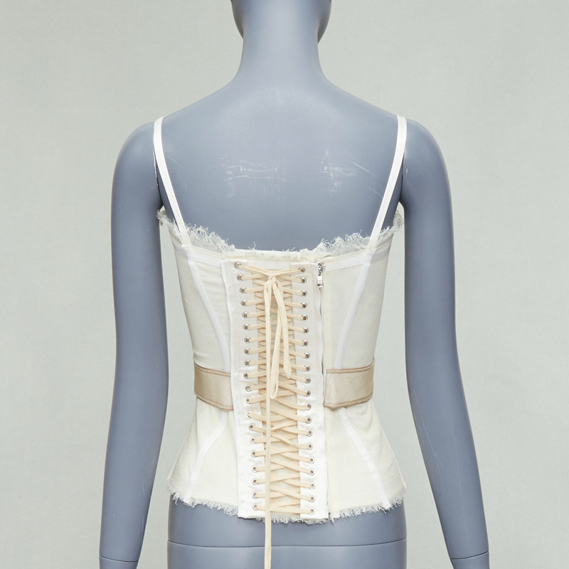 DOLCE GABBANA cream mesh lace trim corset bustier IT38 XS-0