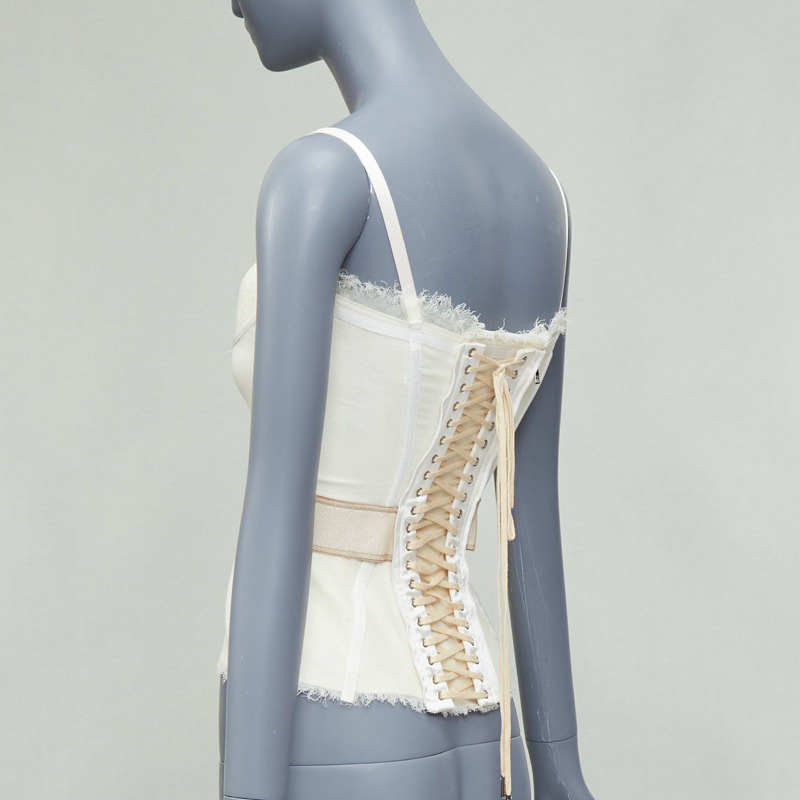 DOLCE GABBANA cream mesh lace trim corset bustier IT38 XS-4