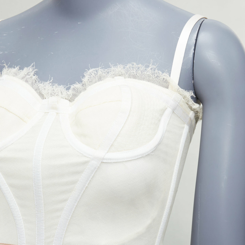 DOLCE GABBANA cream mesh lace trim corset bustier IT38 XS-5