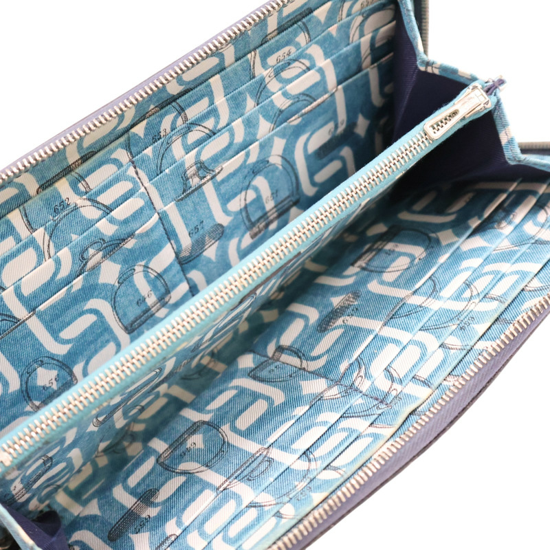 藍色 Epsom 絲綢 Silk'In Classique 拉鍊 長夾 X刻 銀扣-4