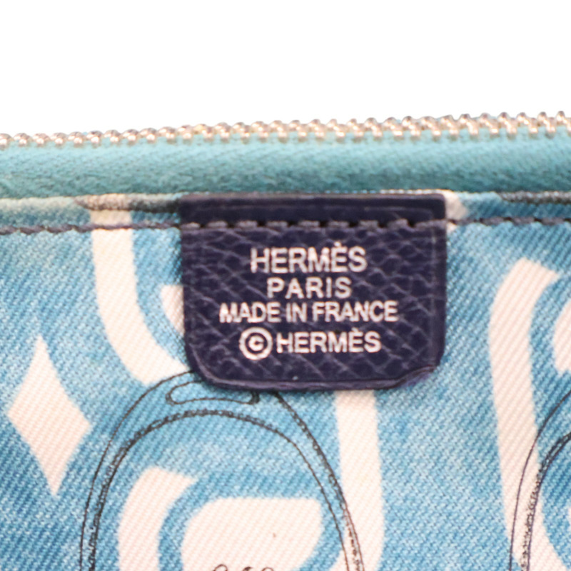 藍色 Epsom 絲綢 Silk'In Classique 拉鍊 長夾 X刻 銀扣-5