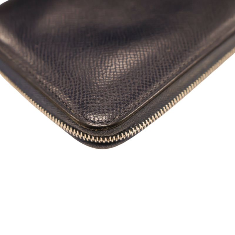 藍色 Epsom 絲綢 Silk'In Classique 拉鍊 長夾 X刻 銀扣-8