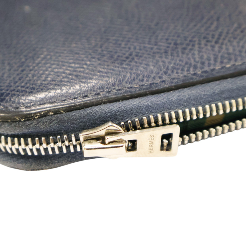 藍色 Epsom 絲綢 Silk'In Classique 拉鍊 長夾 X刻 銀扣-11