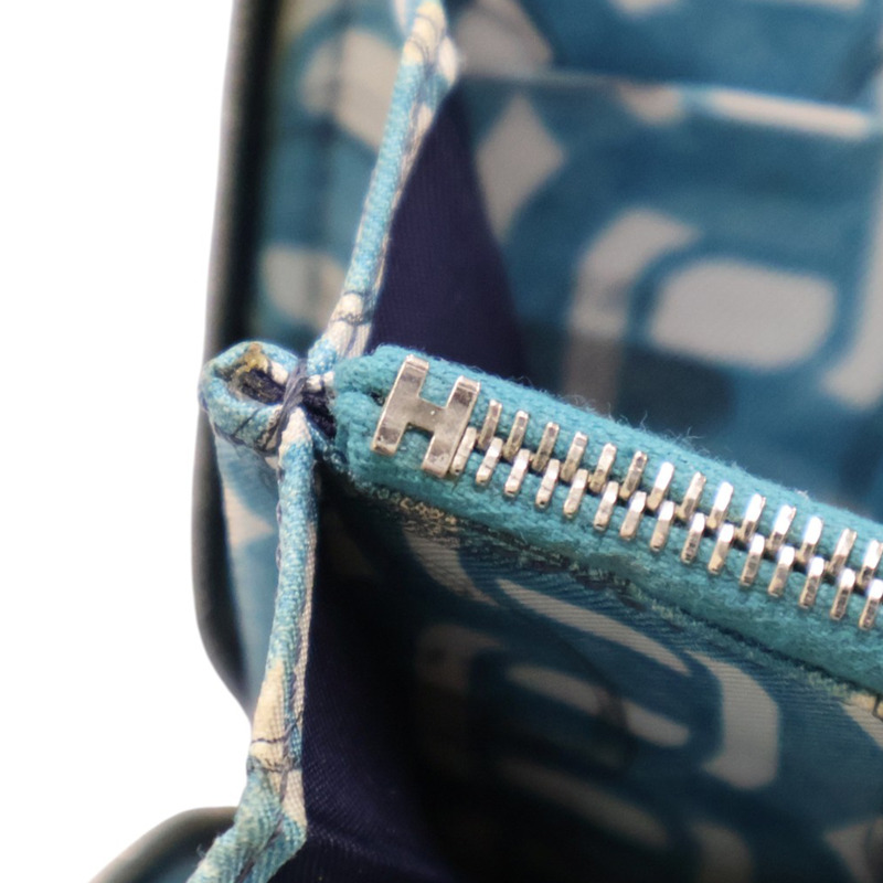 藍色 Epsom 絲綢 Silk'In Classique 拉鍊 長夾 X刻 銀扣-13