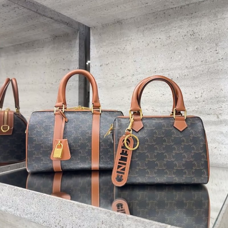 🛫早秋當季新品🛬Celine 121322 中款標誌印花波士頓包 黃褐色-1