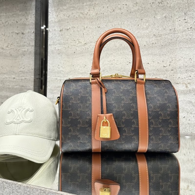 🛫早秋當季新品🛬Celine 121322 中款標誌印花波士頓包 黃褐色-2