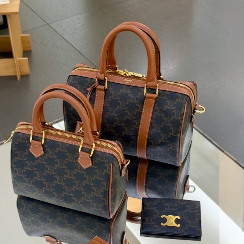 🛫早秋當季新品🛬Celine 121322 中款標誌印花波士頓包 黃褐色-6