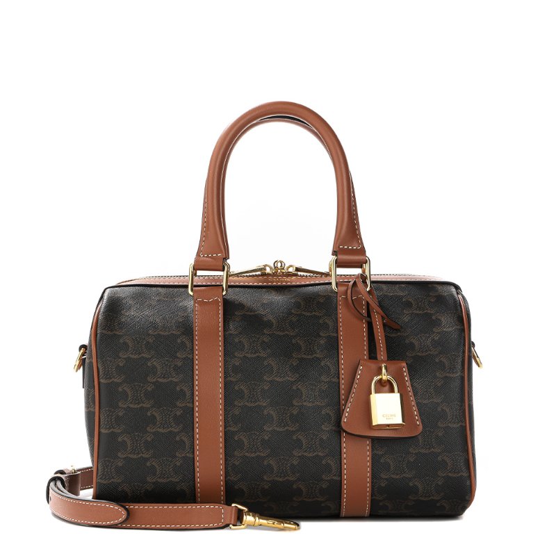 🛫早秋當季新品🛬Celine 121322 中款標誌印花波士頓包 黃褐色-8