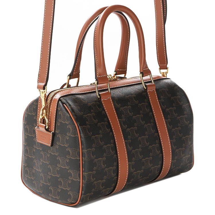 🛫早秋當季新品🛬Celine 121322 中款標誌印花波士頓包 黃褐色-10