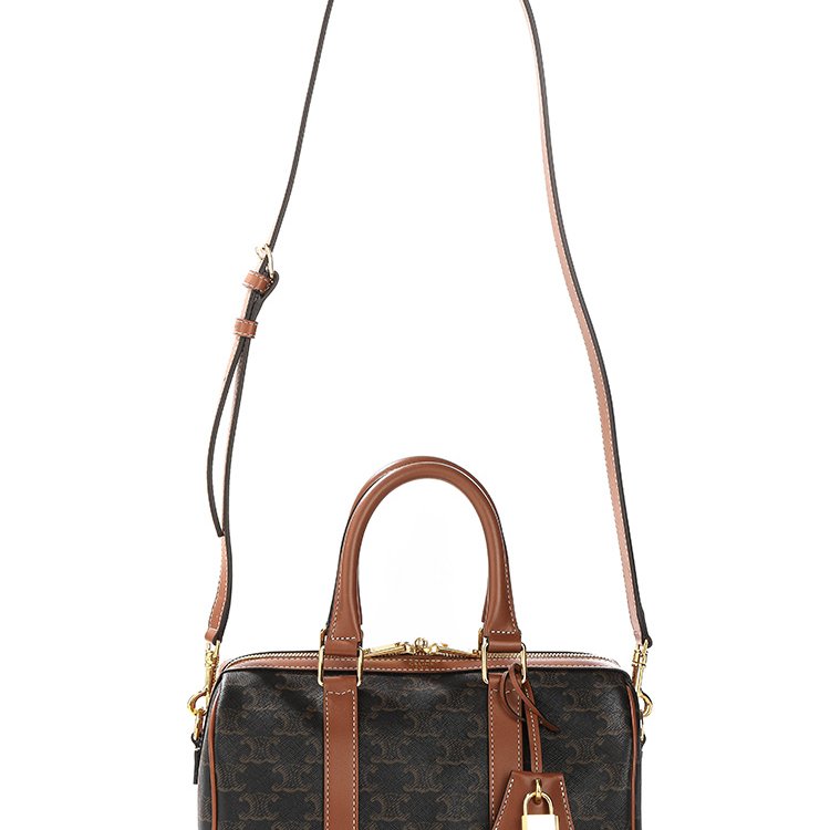 🛫早秋當季新品🛬Celine 121322 中款標誌印花波士頓包 黃褐色-11