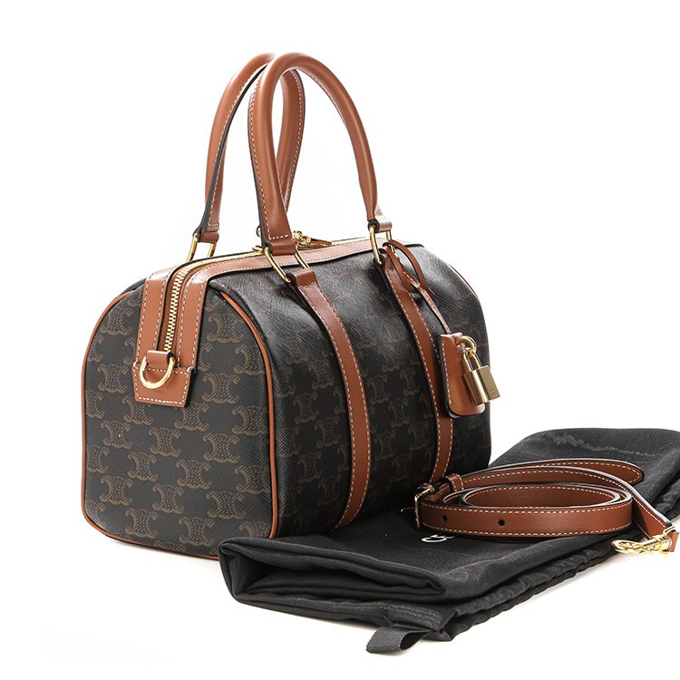 🛫早秋當季新品🛬Celine 121322 中款標誌印花波士頓包 黃褐色-20