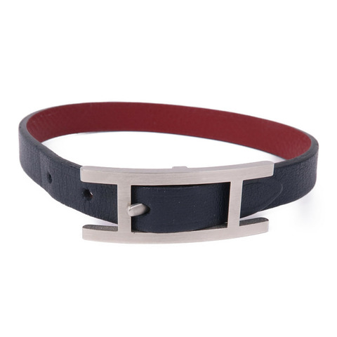 HERMES Swift皮革Behapi Bracelet銀扣手帶Noir