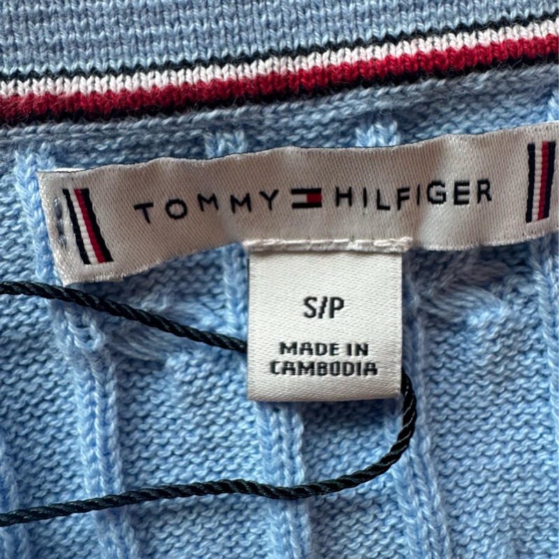Tommy女大人新品v領麻花針織polo短袖 -寶寶藍-0