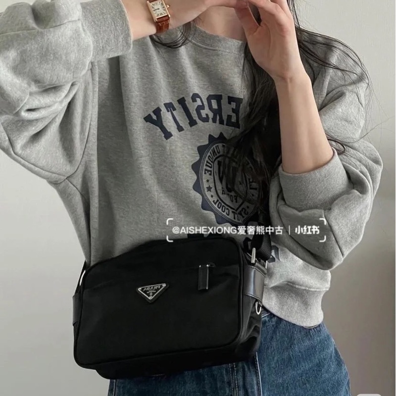 PRADA 黑色 尼龍 降落傘 三角牌 郵差包 斜背包 肩背包 手提包 側背包-2