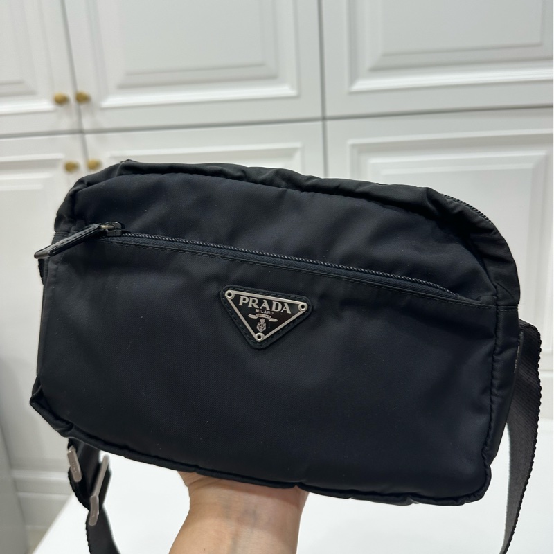 PRADA 黑色 尼龍 降落傘 三角牌 郵差包 斜背包 肩背包 手提包 側背包-5