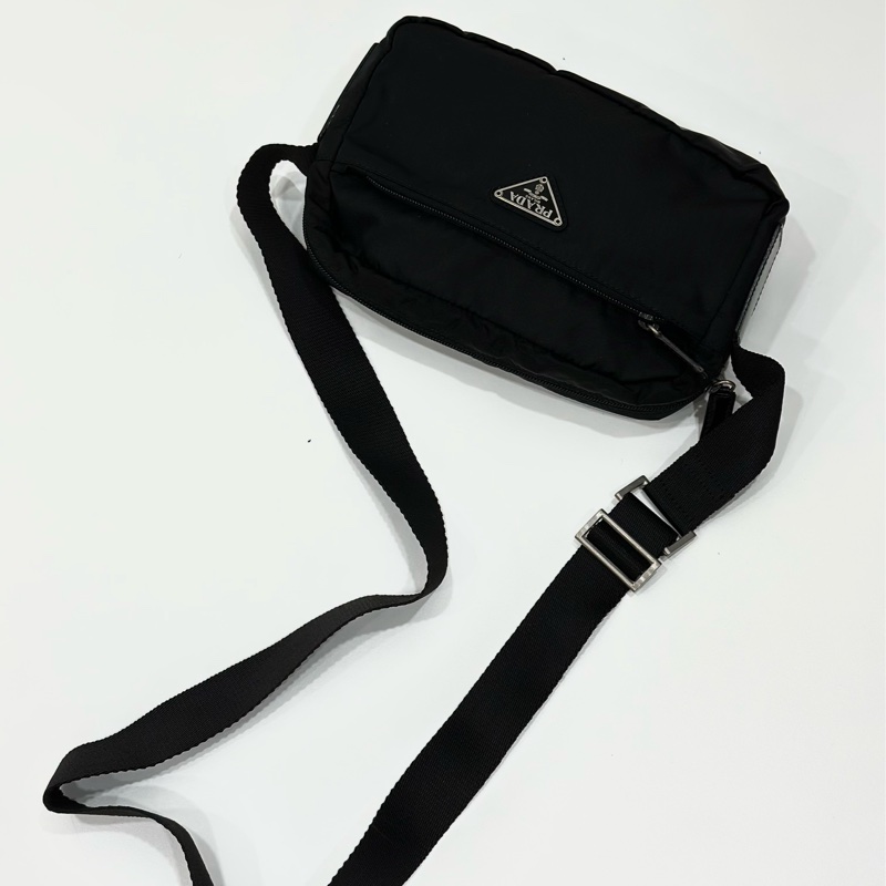 PRADA 黑色 尼龍 降落傘 三角牌 郵差包 斜背包 肩背包 手提包 側背包-11