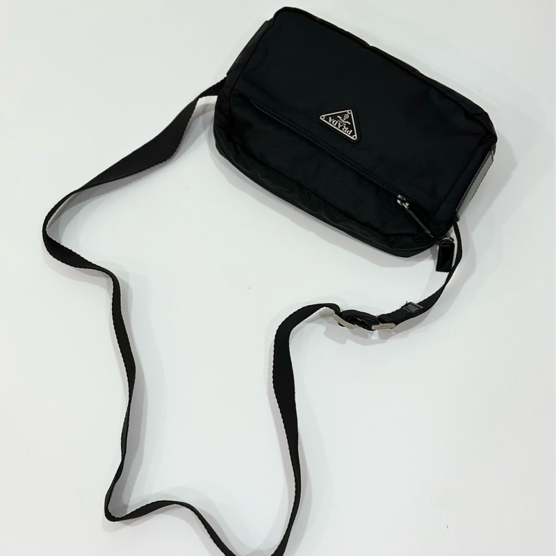 PRADA 黑色 尼龍 降落傘 三角牌 郵差包 斜背包 肩背包 手提包 側背包-12