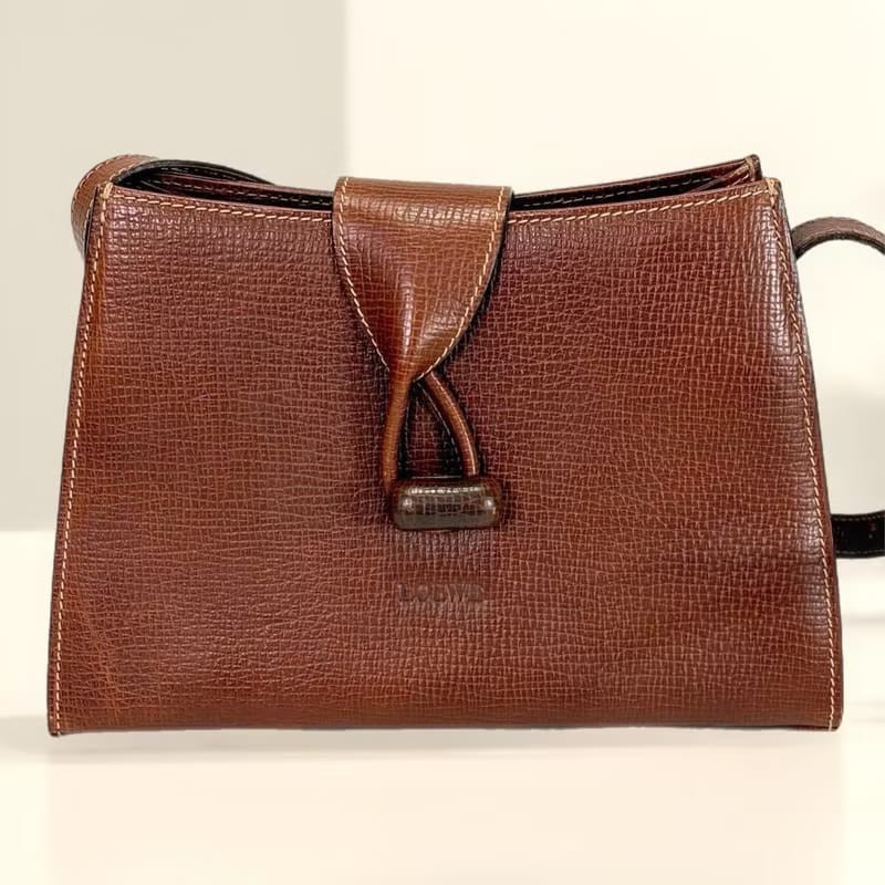 絕版古董包 Loewe咖啡色旋轉扣單肩包 斜背包 側背包 中古包 二手-1