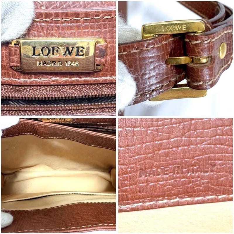 絕版古董包 Loewe咖啡色旋轉扣單肩包 斜背包 側背包 中古包 二手-5