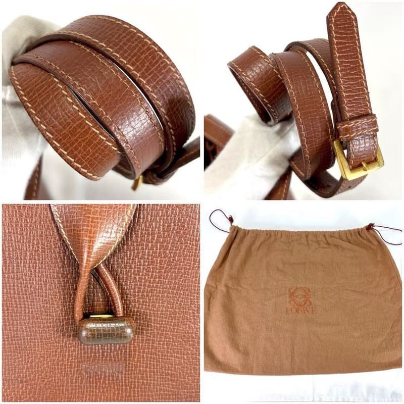 絕版古董包 Loewe咖啡色旋轉扣單肩包 斜背包 側背包 中古包 二手-7