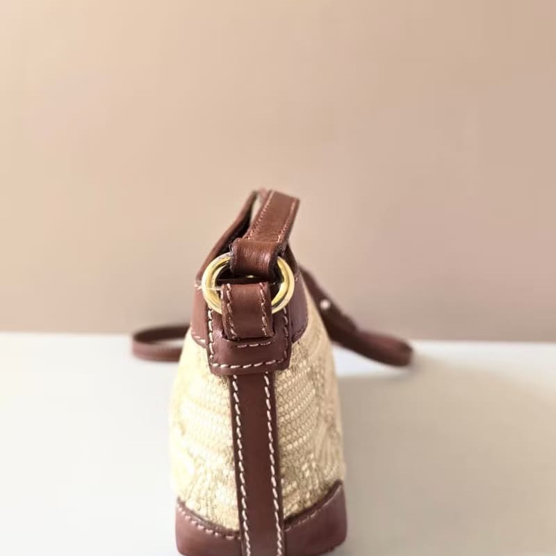 【LA LUNE】絕版中古包 Celine拉菲草拼皮革馬鞍包側背包 斜孭包 單肩包 古董-3