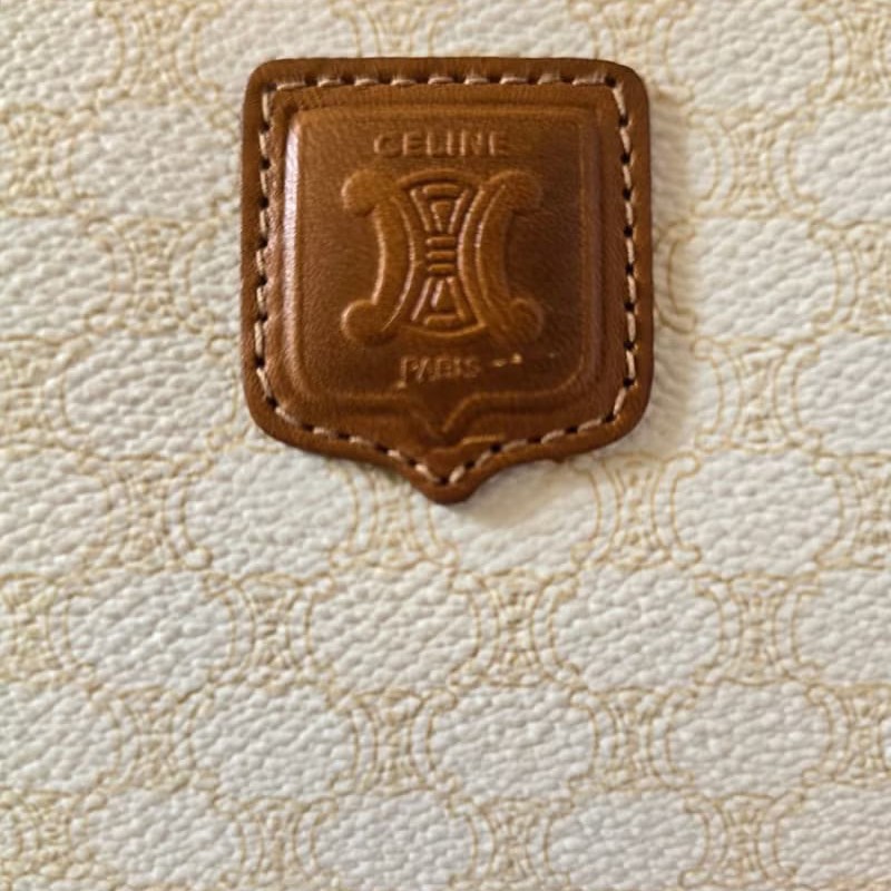 【LA LUNE】絕版中古包 Celine白色老花皮革側背包 斜孭包 單肩包 小包 古董-3