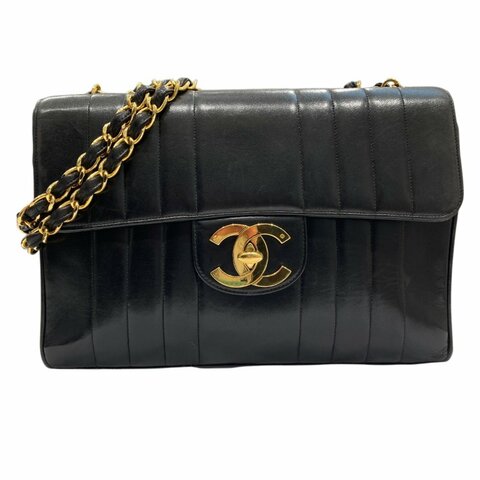 CHANEL 香奈兒 COCO CF30 Jumbo Vintage Vertical 羊皮 肩背包 黑色 金釦