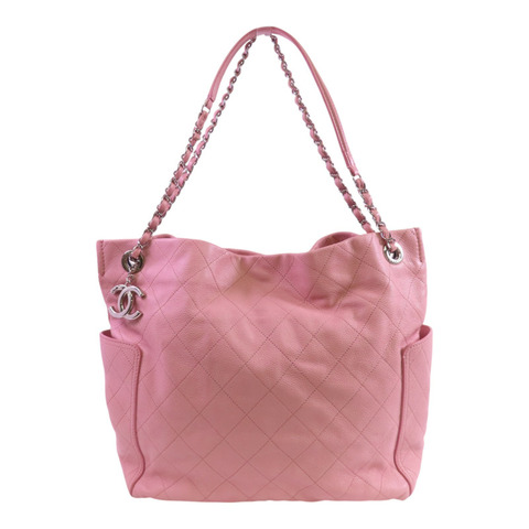 CHANEL 牛皮皮革Chain Shoulder Bag銀扣鏈帶肩背袋
