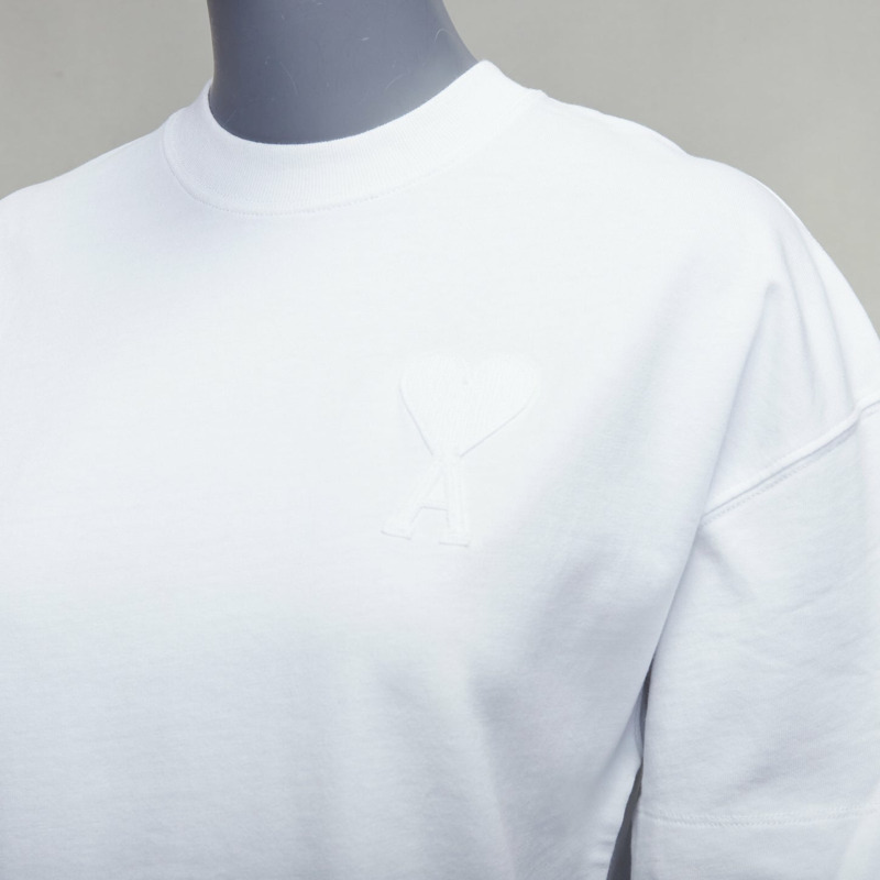 AMI white cotton embroidered A heart badge logo oversized tshirt US0 XS-1