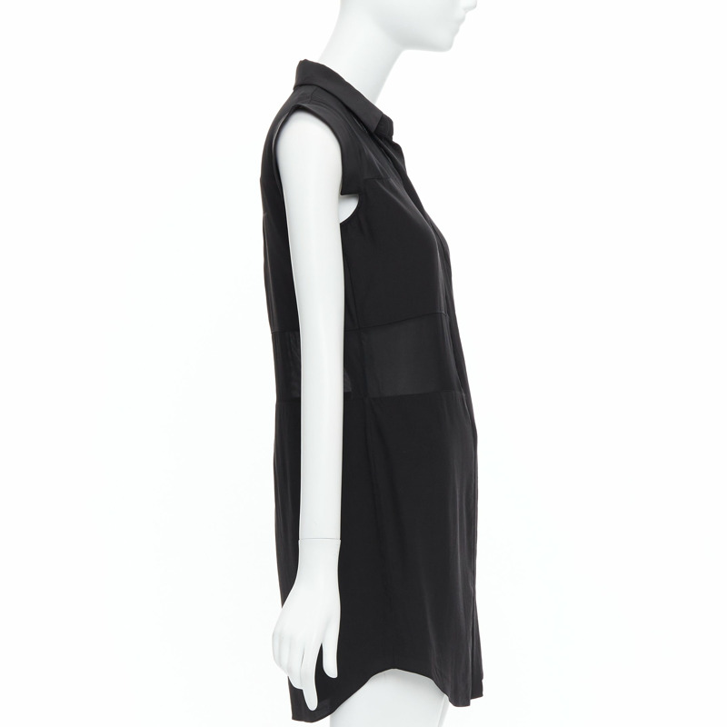 T ALEXANDER WANG black sheer silk blend panelled cap sleeve button front dress XS-3