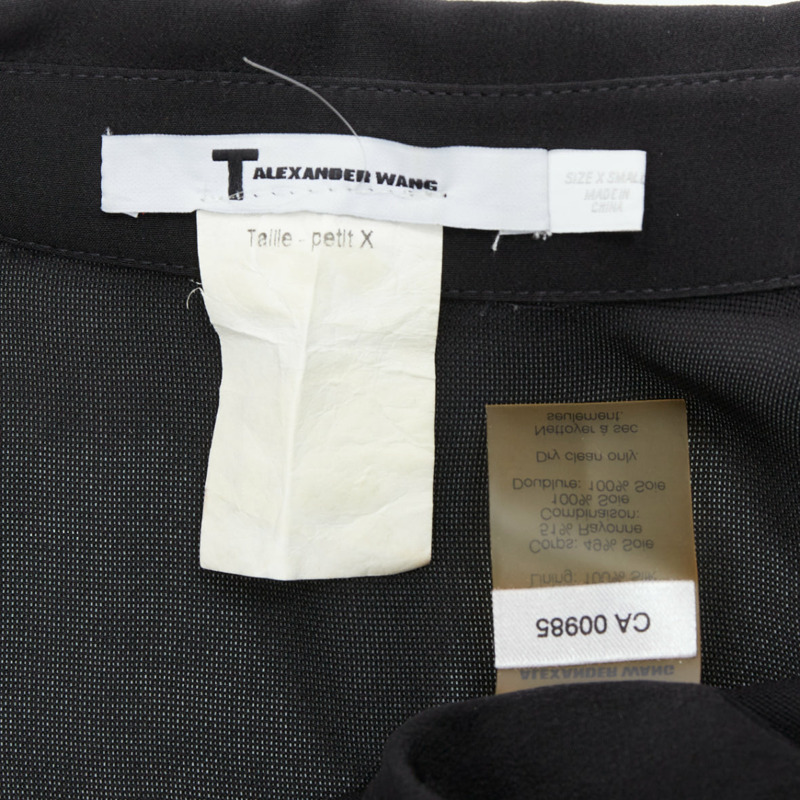 T ALEXANDER WANG black sheer silk blend panelled cap sleeve button front dress XS-7
