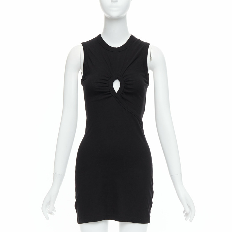T ALEXANDER WANG black cotton chest cutout twist draped mini dress XS-0