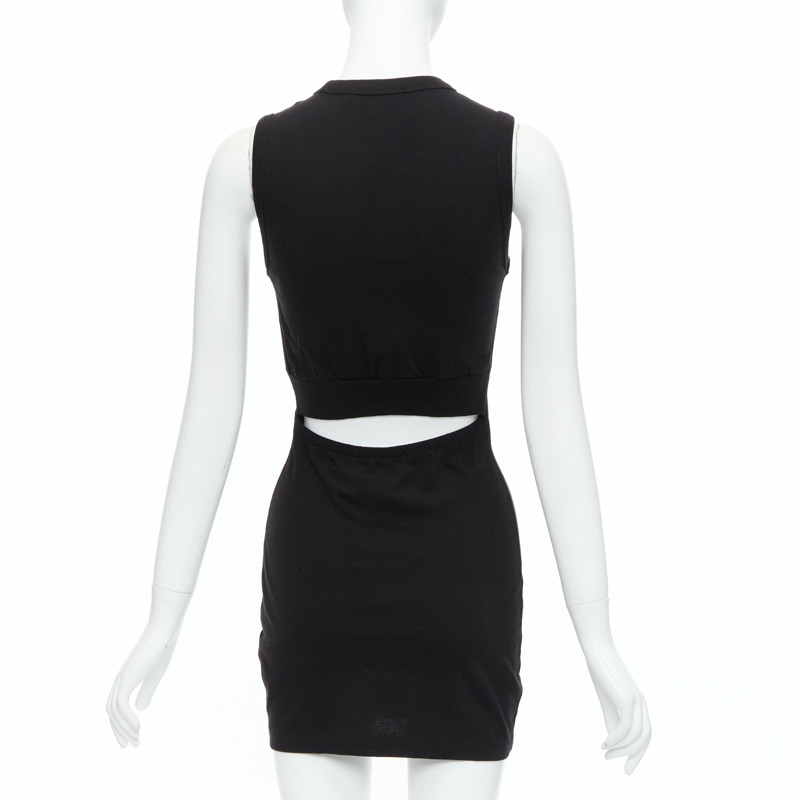 T ALEXANDER WANG black cotton chest cutout twist draped mini dress XS-4