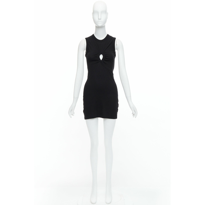 T ALEXANDER WANG black cotton chest cutout twist draped mini dress XS-8