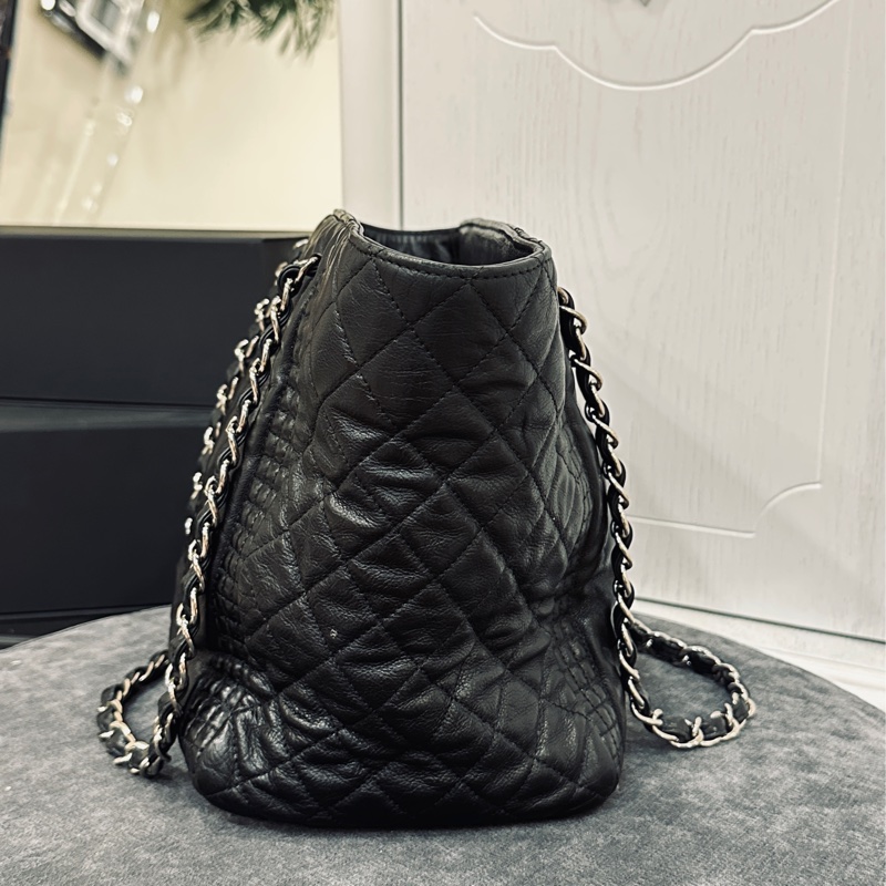 Chanel黑銀全牛皮大logo肩背托特包 98新閒置✨耐用耐看收藏品🔥-14