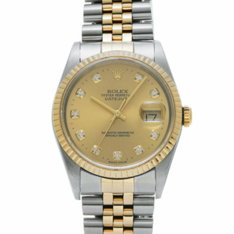 勞力士 Datejust 10P 鑽石 16233G Y 系列（2002 年左右製造）香檳色/鑽石男士手錶自動