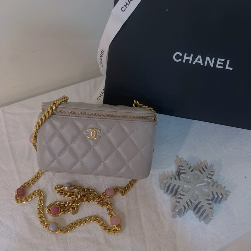 ෆ Chanel化妝包 盒子包 高級大象灰🐘芯片款-5
