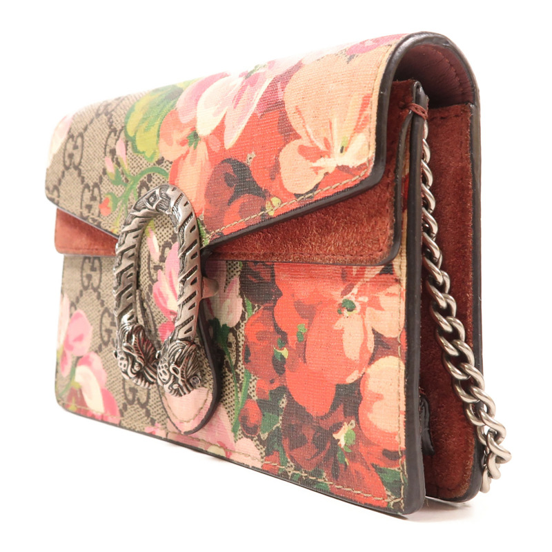 GUCCI 【激減優惠】塗層帆布/麂皮皮革Dionysus Super Mini Blooms銀扣鏈帶肩背袋-2