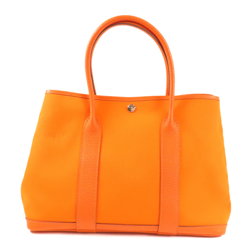 HERMES 帆布Garden Party銀扣手挽袋Orange-0