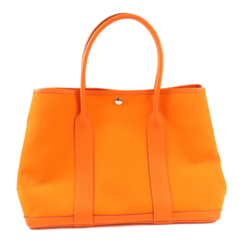 HERMES 帆布Garden Party銀扣手挽袋Orange-1