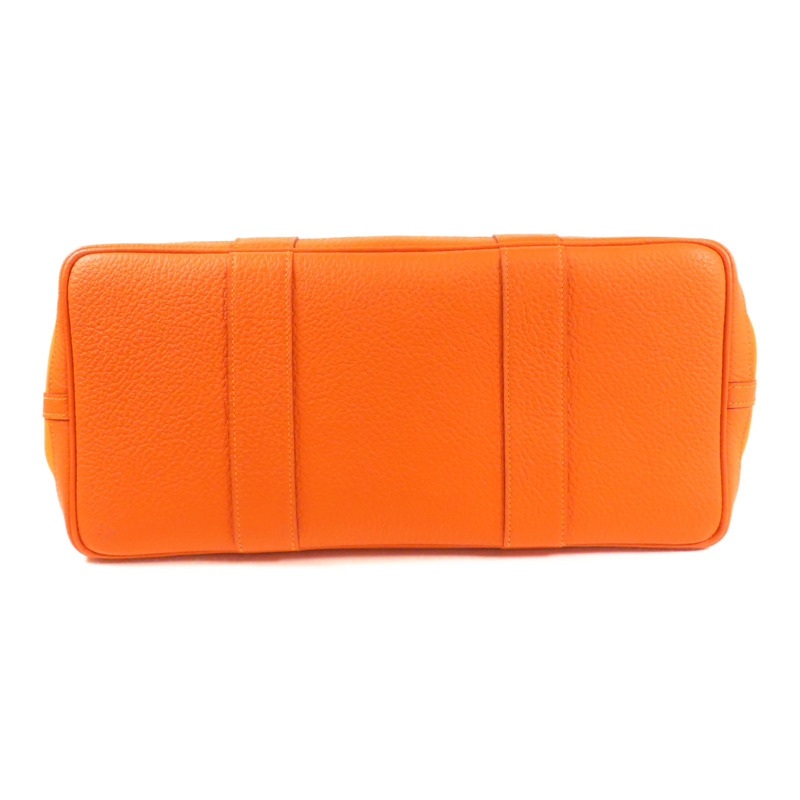 HERMES 帆布Garden Party銀扣手挽袋Orange-3