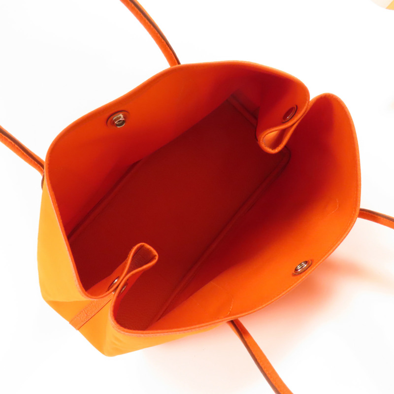 HERMES 帆布Garden Party銀扣手挽袋Orange-4