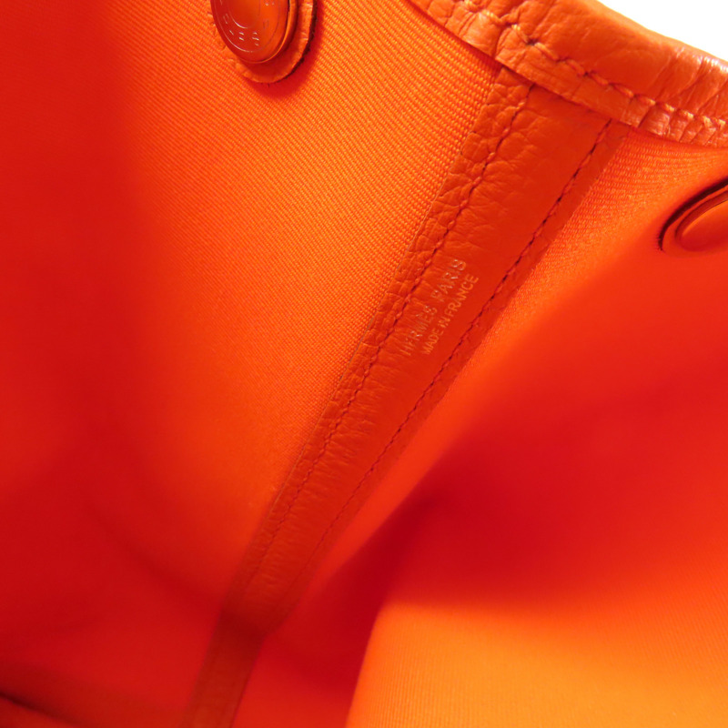HERMES 帆布Garden Party銀扣手挽袋Orange-5