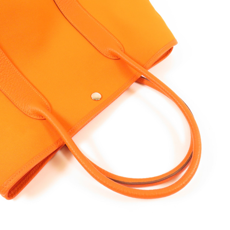 HERMES 帆布Garden Party銀扣手挽袋Orange-6