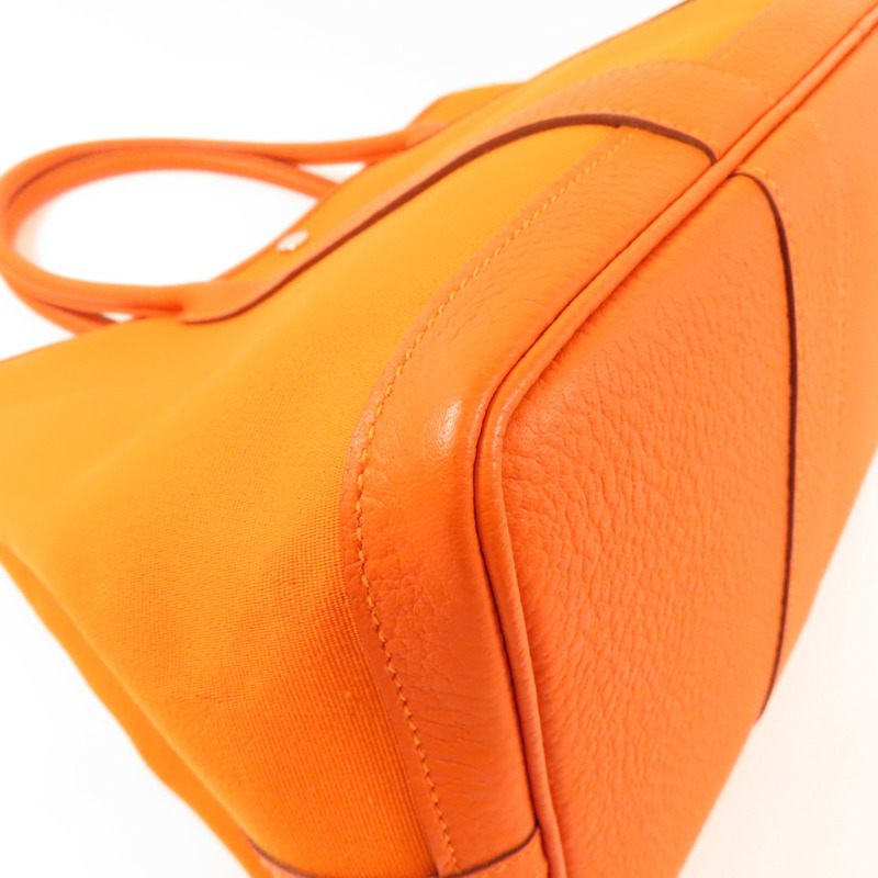 HERMES 帆布Garden Party銀扣手挽袋Orange-7