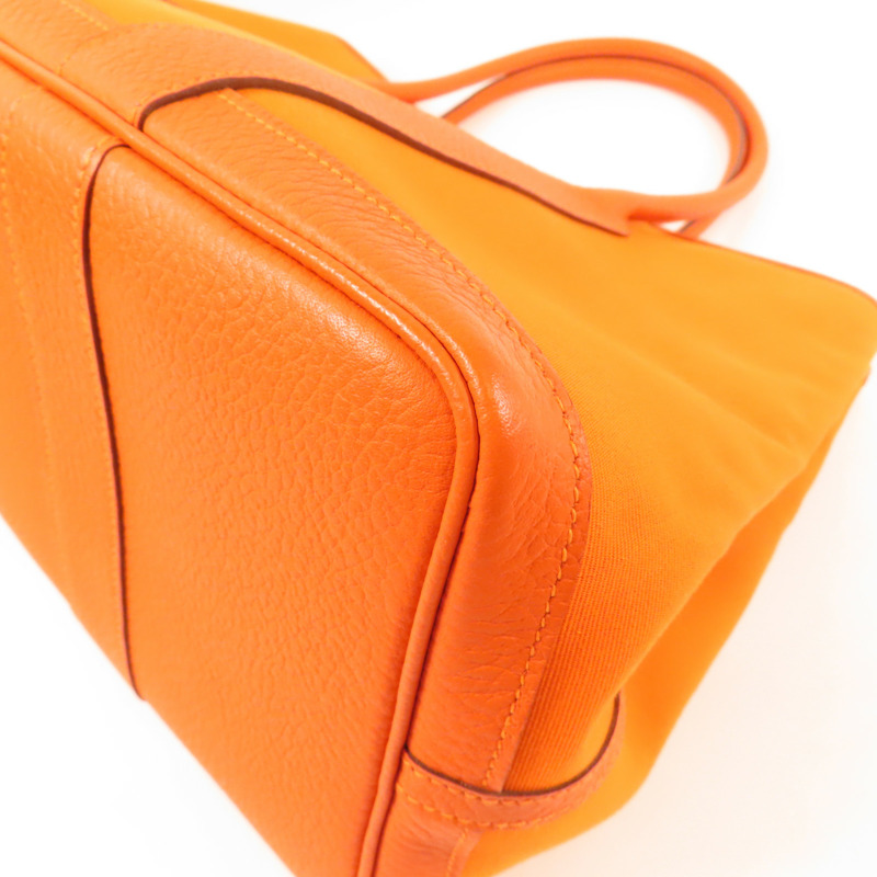 HERMES 帆布Garden Party銀扣手挽袋Orange-8