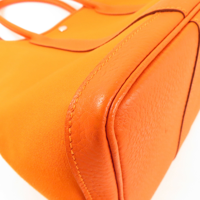 HERMES 帆布Garden Party銀扣手挽袋Orange-9