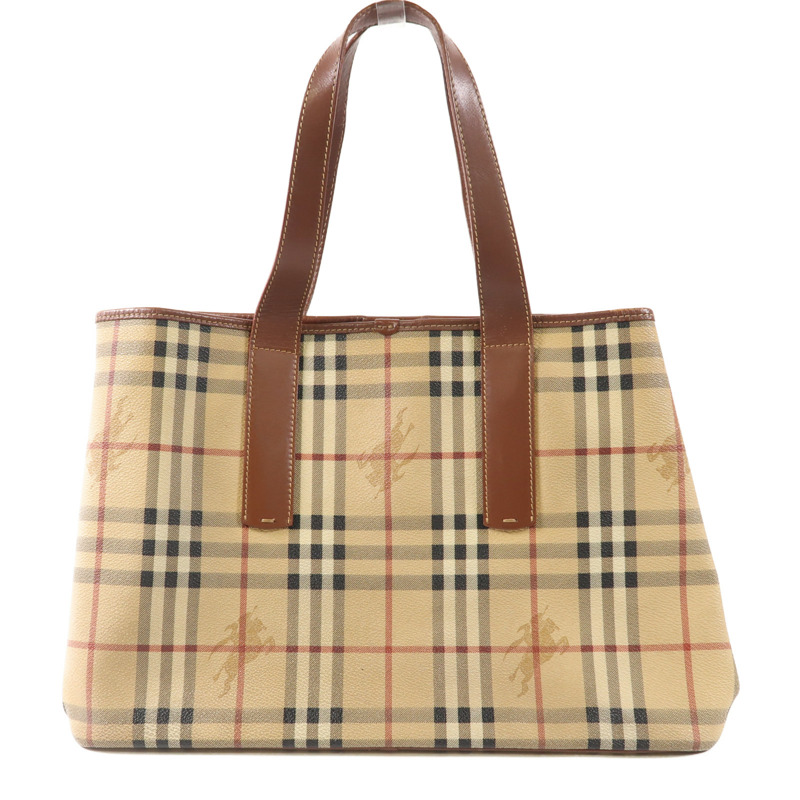 BURBERRY 塗層帆布/牛皮皮革Tote Bag銀扣手挽袋-0